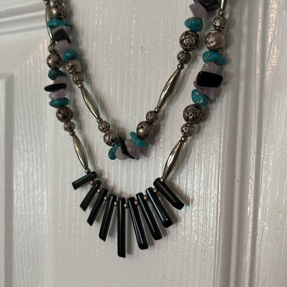Unbranded Floral Beaded Necklace Black Turquoise Rose Roses Women’s Jewelry